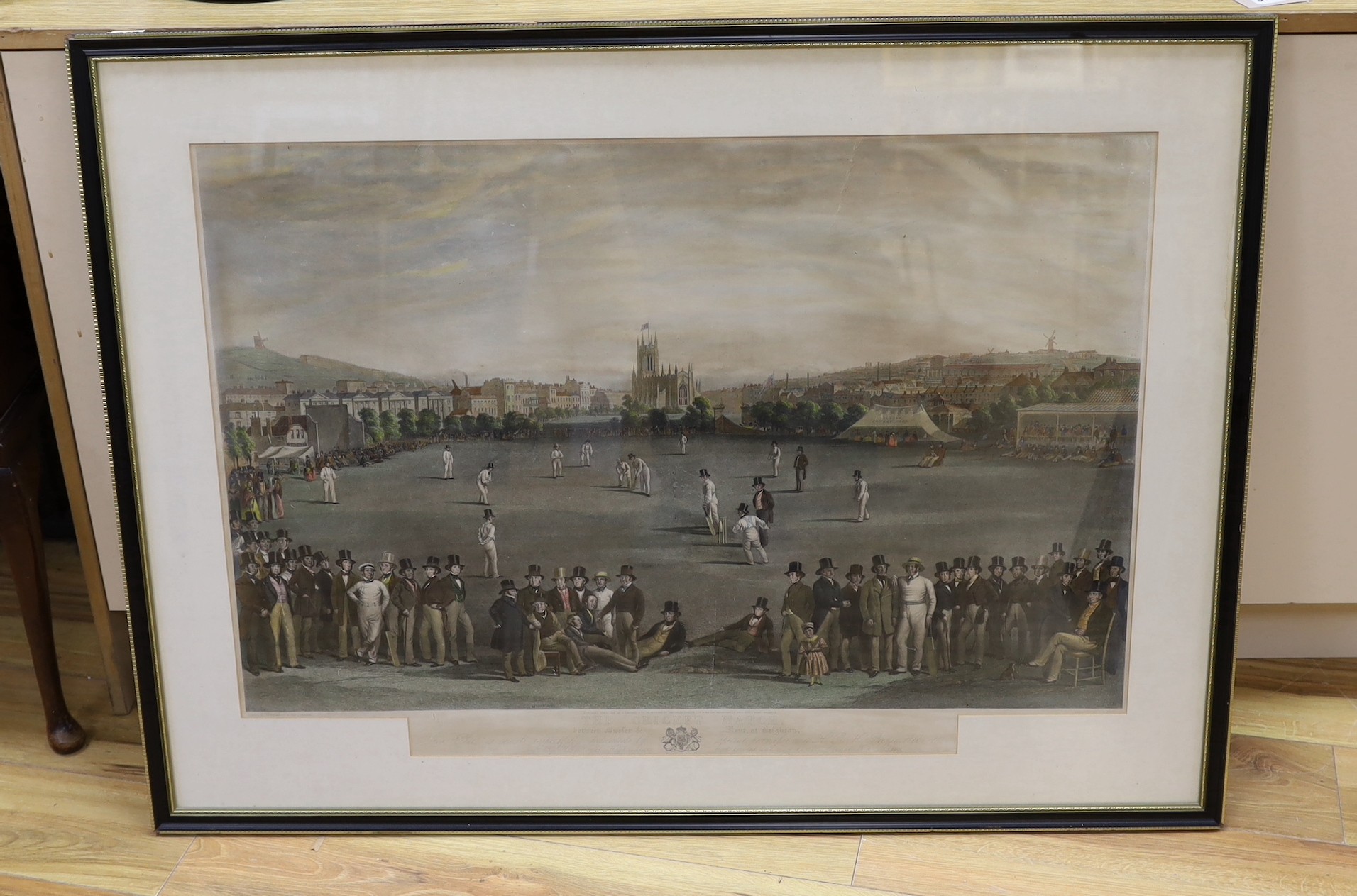 Phillips after Drummond and Basebe, coloured lithograph, 'The Cricket Match Between Sussex and Kent at Brighton', 60 x 91cm